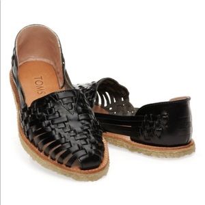 TOMS Classic Woven Leather Huarache Flats Black 8